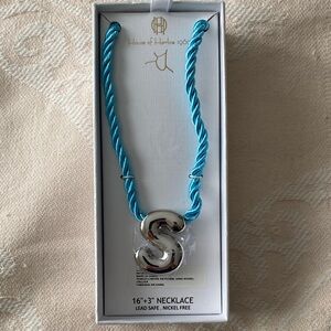 House of Harlow 1960,  Silver plated “S” Necklace with Blue Cord